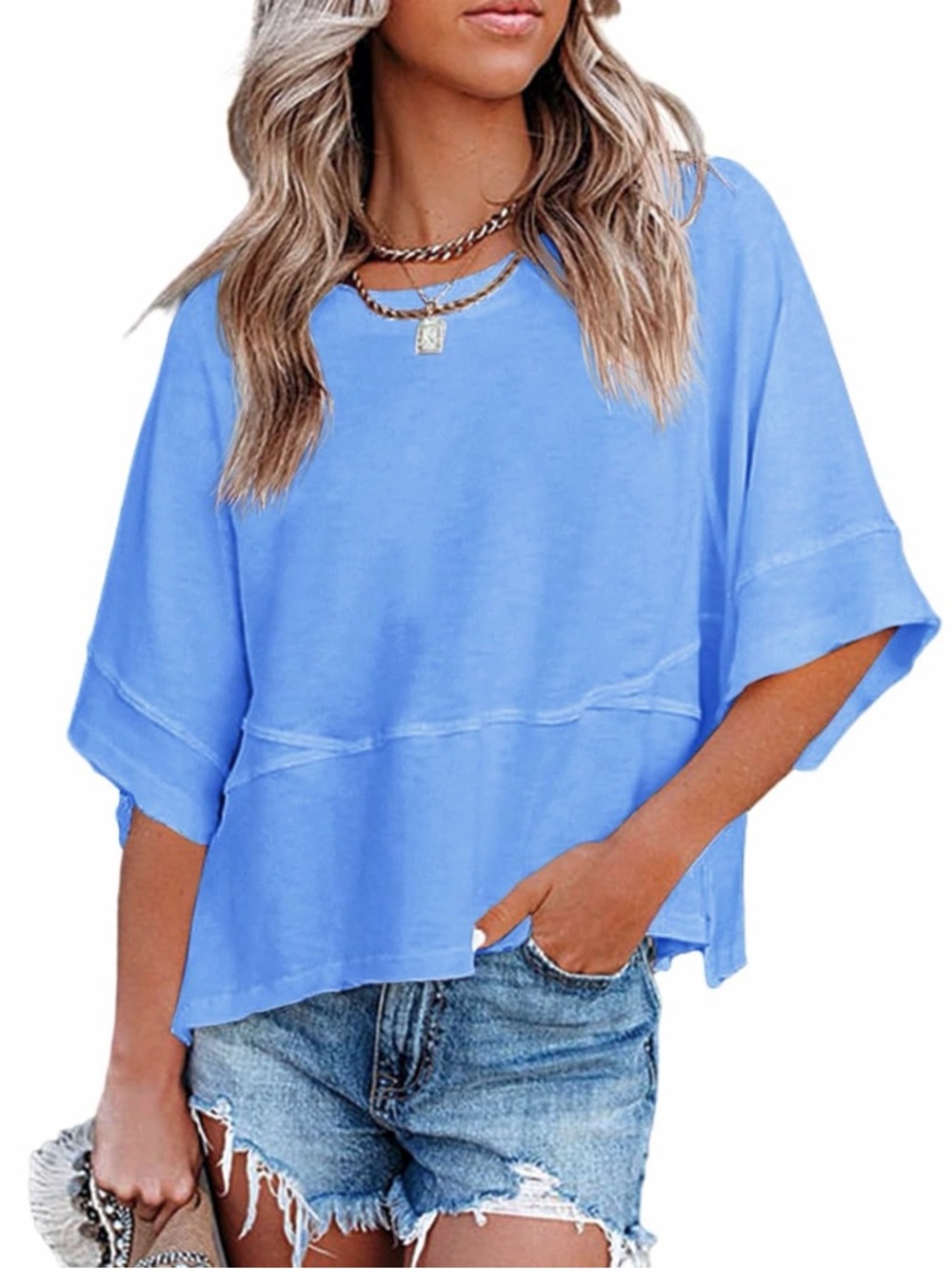 Relaxed Boxy Cropped Top in Blue